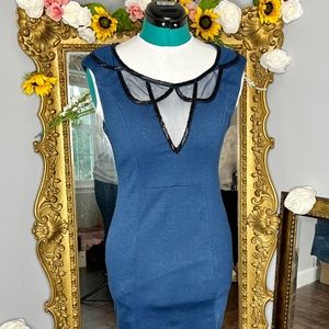 Ark & Co. Low Cut Navy Blue Beaded Cocktail Dress